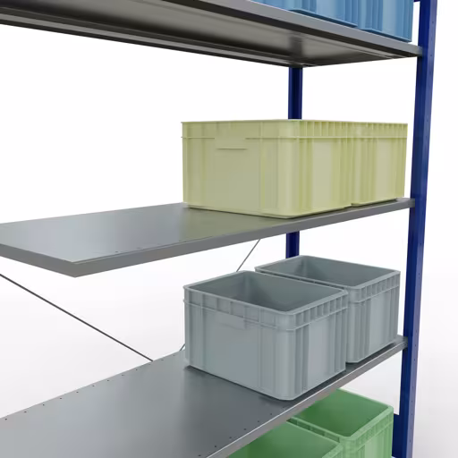 Anbauregal, Fachbodenregal Stecksystem MULTIplus150, 2000 x 1300 x 500 mm (HxBxT), 5 Fachböden, Kreuzstrebe, RAL 5010 enzianblau/verzinkt mit der Artikelnr. 12755-130-B Anbauregal, Fachbodenregal Stecksystem MULTIplus150, 2000 x 1300 x 500 mm (HxBxT), 5 Fachböden, Kreuzstrebe, RAL 5010 enzianblau/verzinkt von Schulte Lagertechnik aus der Kategorie Stecksystem