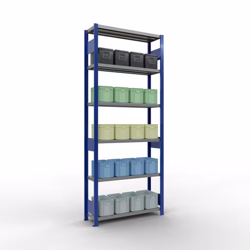Figura n. 13 dell'articolo scaffale base, scaffale, sistema a innesto MULTIplus250, 2500 x 1000 x 300 mm (AxLxP), 6 ripiani, barre longitudinali, RAL 5010 blu genziana/zincato del gruppo di prodotti sistema a innesto della marca Schulte Lagertechnik