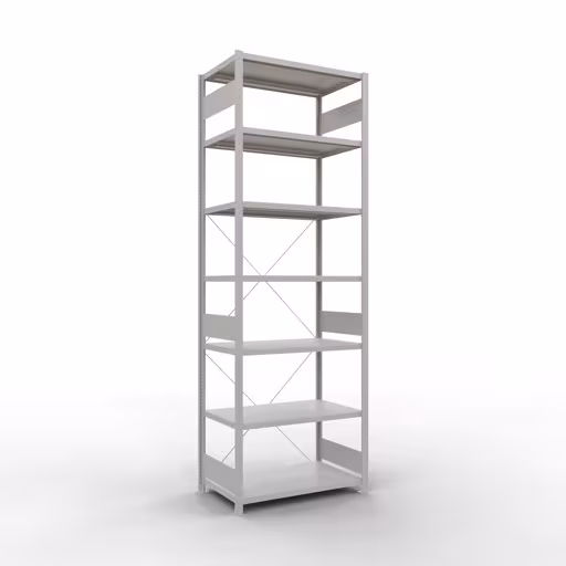 Étagère de base, étagère, système enfichable MULTIplus330, 3000 x 1000 x 600 mm (HxLxP), 7 étagères, traverse, RAL 7035 gris clair, étagère de base, réf. 33862