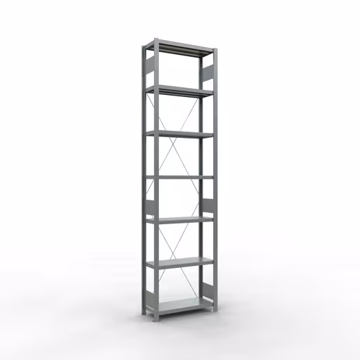 Étagère de base, étagère, système enfichable MULTIplus250, 3000 x 750 x 300 mm (HxLxP), 7 étagères, traverse, galvanisée, étagère de base, réf. 12932-75