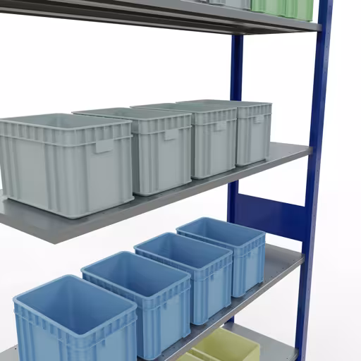 Image supplémentaire de l'article Rayonnage complémentaire, rayonnage à étagères, système enfichable MULTIplus150, 3000 x 1300 x 400 mm (HxLxP), 7 étagères, barres de longueur, RAL 5010 bleu gentiane/galvanisé Représentation supplémentaire de l'article étagère supplémentaire, système d'étagères MULTIplus150, 3000 x 1300 x 400 mm, 7 étagères, RAL 5010 bleu gentiane/galvanisé à partir de l'étagère supplémentaire