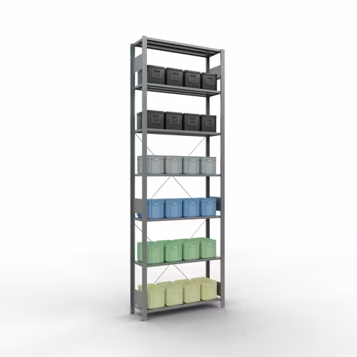 Image du produit n° 15 de l'article étagère de base, étagère, système enfichable MULTIplus85, 3000 x 1000 x 300 mm (HxLxP), 7 étagères, traverse, galvanisé Figure n° 15 de l'article étagère de base, étagère, système enfichable MULTIplus85, 3000 x 1000 x 300 mm, 7 étagères, traverse, galvanisée du groupe de produits système enfichable de la marque Schulte Lagertechnik