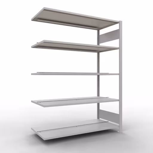 Scaffale aggiuntivo, scaffale per ufficio, sistema a innesto MULTIplus150, 1800 x 1300 x 600 mm (AxLxP), 5 ripiani, barre longitudinali, con fermo centrale, grigio chiaro di Schulte Lagertechnik Scaffale aggiuntivo, scaffale per ufficio, sistema a innesto MULTIplus150, 1800 x 1300 x 600 mm (AxLxP), 5 ripiani, barre longitudinali, con fermo centrale, grigio chiaro, sistema a innesto, articolo n. 36041