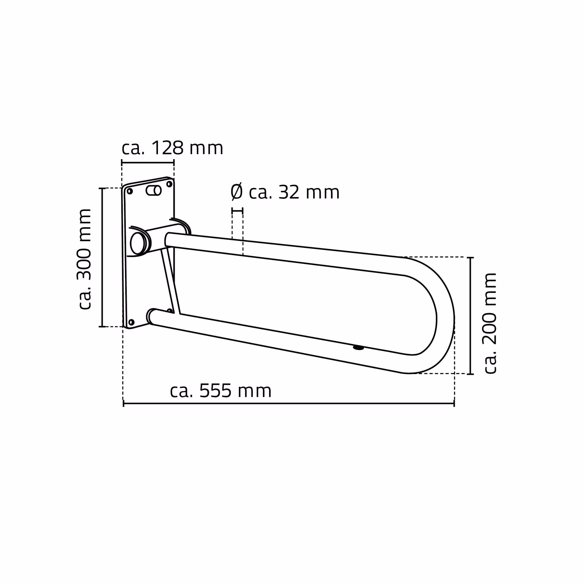 Image supplémentaire de l'article Barre de toilette Tim env. 55,5 cm, blanche, pliable, en acier avec poignées de maintien