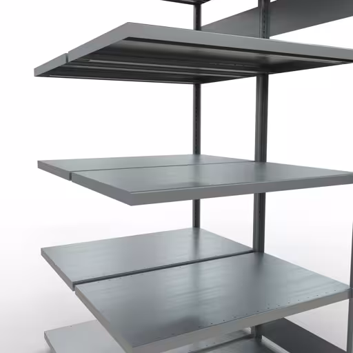 Une autre vue de l'article Étagère supplémentaire, étagère double, étagère système enfichable MULTIplus250, 2000 x 1000 x (2x600) mm, 2x5 étagères, barres de longueur, galvanisé Une autre vue de l'article, étagère double, système d'étagères MULTIplus250, 2000 x 1000 x (2x600) mm, 2x5 étagères, galvanisé de la catégorie étagère