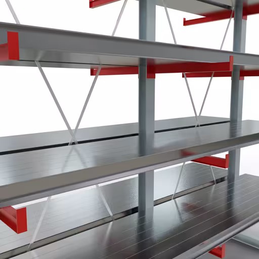 Produktbild Nr 11 des Artikels K 6000 Komplettregal, doppelseitig, 3000 x 3000 x 2x 750 mm, RAL 7001 / RAL 3000, 5 Lagerebenen Abbildung Nr 11 des Artikels K 6000 Komplettregal, doppelseitig, 3000 x 3000 x 2x 750 mm, RAL 7001 / RAL 3000, 5 Lagerebenen aus der Produktgruppe Kragarmregale von der Marke Schulte Lagertechnik