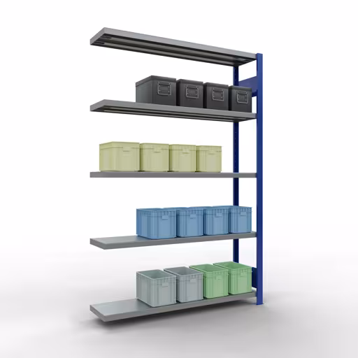 Figure n° 15 de l'article, système d'étagères enfichables MULTIplus250, 2000 x 1300 x 300 mm, 5 étagères, RAL 5010 bleu gentiane/galvanisé du groupe de produits système enfichable de Schulte Lagertechnik