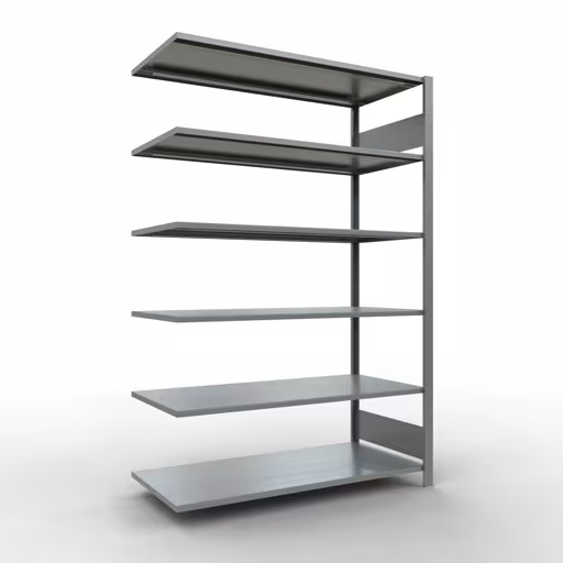 Rayonnage supplémentaire, étagère de bureau, système enfichable MULTIplus150, 2000 x 1300 x 600 mm (HxLxP), 6 étagères, barres longitudinales, galvanisé, sans butée centrale, système enfichable, réf. 17765