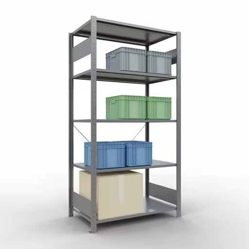 Image du produit n° 13 de l'article étagère de base, étagère, système enfichable MULTIplus150, 2000 x 1000 x 600 mm (HxLxP), 5 étagères, traverse, galvanisé Figure n° 13 de l'article étagère de base, système d'étagères enfichables MULTIplus150, 2000 x 1000 x 600 mm, 5 étagères, galvanisées du groupe de produits système enfichable de la marque Schulte Lagertechnik