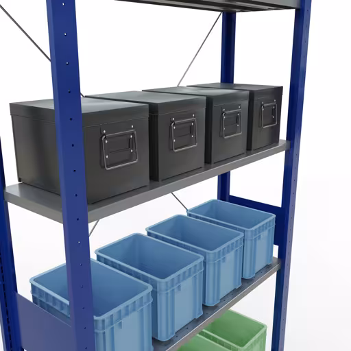 Immagine del prodotto n. 15 dell'articolo scaffale base, scaffale, sistema a innesto MULTIplus85, 3000 x 1000 x 300 mm (AxLxP), 7 ripiani, traversa, RAL 5010 blu genziana Figura n. 15 dell'articolo scaffale base, scaffale, sistema a innesto MULTIplus85, 3000 x 1000 x 300 mm (AxLxP), 7 ripiani, traversa, RAL 5010 blu genziana del gruppo di prodotti sistema a innesto della marca Schulte Lagertechnik