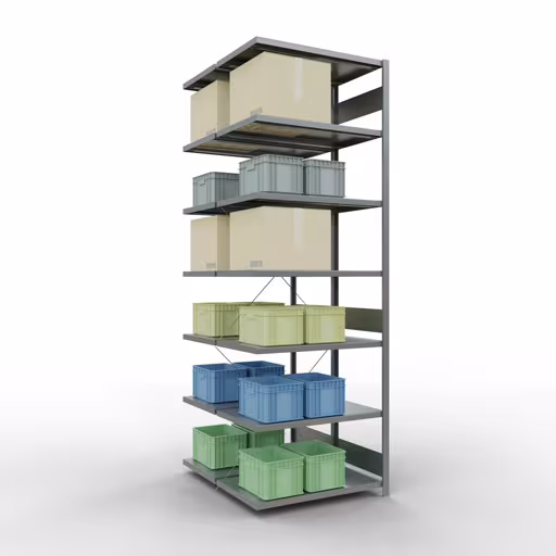 Un'altra vista dell'articolo Scaffale aggiuntivo, scaffale doppio, sistema di scaffali MULTIplus250, 3000 x 1000 x (2x600) mm (AxLxP), ripiani 2x7, traversa, zincato della categoria scaffale doppio