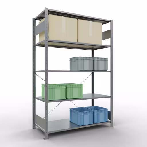 Représentation supplémentaire de l'article étagère de base du système enfichable 2000x1300x600 mm, type 150 kg, galvanisée Représentation supplémentaire de l'article système enfichable étagère de base 2000x1300x600 mm, type 150 kg, galvanisée à partir de l'étagère de base