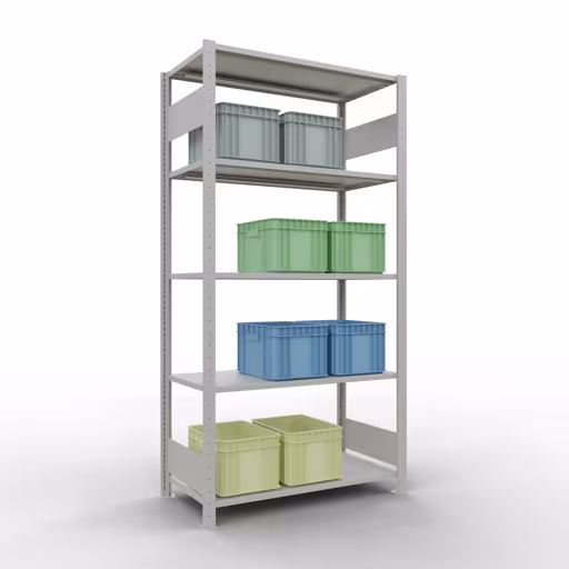 Image supplémentaire de l'article Étagère de base, étagère, système enfichable MULTIplus150, 2000 x 1000 x 500 mm (HxLxP), 5 étagères, barres de longueur, RAL 7035 gris clair Représentation supplémentaire de l'article étagère de base, étagère à étagères, système enfichable MULTIplus150, 2000 x 1000 x 500 mm, 5 étagères, gris clair RAL 7035 à partir de l'étagère de base