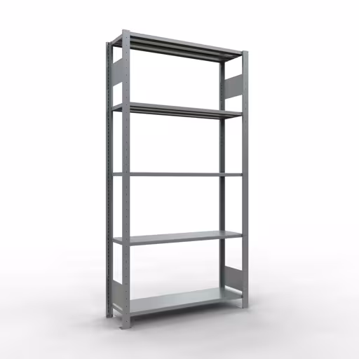 Ripiano base, ripiano, sistema a innesto MULTIplus85, 2000 x 1000 x 300 mm (AxLxP), 5 ripiani, barre longitudinali, zincato, ripiano base, articolo n. 13130-LR