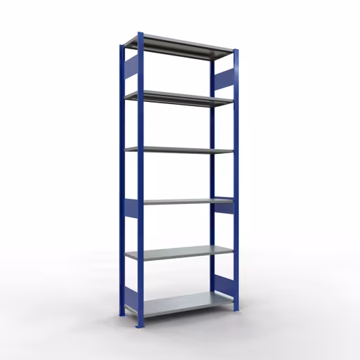 Étagère de base, étagère, système enfichable MULTIplus85, 2500 x 1000 x 400 mm (HxLxP), 6 étagères, barres de longueur, RAL 5010 bleu gentiane, étagère de base, réf. 13141-LR-B