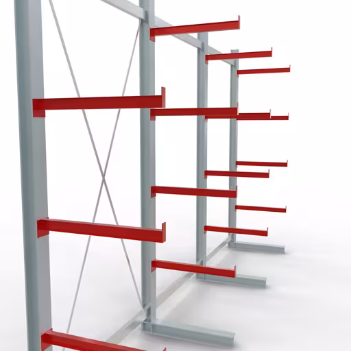 Produktbild Nr 11 des Artikels K 6000 Komplettregal, einseitig, 3000 x 6000 x 750 mm, RAL 7001 / RAL 3000, 5 Lagerebenen Abbildung Nr 11 des Artikels K 6000 Komplettregal, einseitig, 3000 x 6000 x 750 mm, RAL 7001 / RAL 3000, 5 Lagerebenen aus der Produktgruppe Kragarmregale von der Marke Schulte Lagertechnik