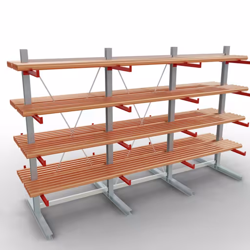 Figura n. 10 dell'articolo Scaffale completo K 6000, bilaterale, 3000 x 4500 x 2x 750 mm, RAL 7001 / RAL 3000, 5 livelli di stoccaggio del gruppo di prodotti scaffalature cantilever della marca Schulte Lagertechnik