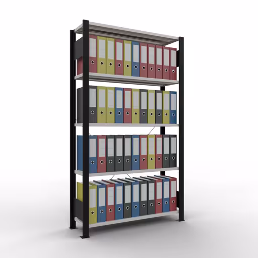 Figure n° 12 de l'article étagère de base, étagère de bureau, système enfichable MULTIplus85, 1800 x 1000 x 300 mm, 5 étagères, sans baguette de butée, noir/gris clair du groupe de produits étagères de bureau de la marque Schulte Lagertechnik