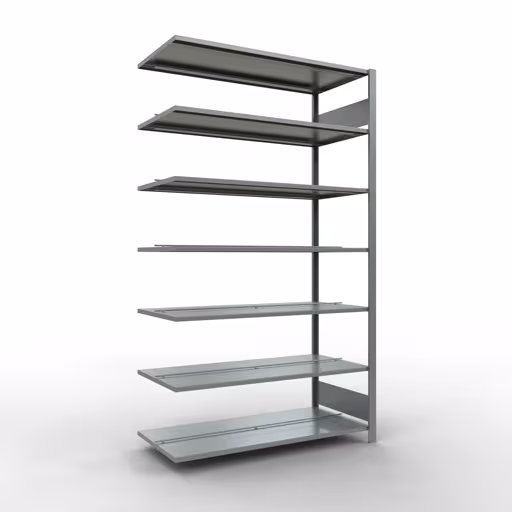 Scaffale aggiuntivo, scaffale per ufficio, sistema a innesto MULTIplus150, 2300 x 1300 x 600 mm (AxLxP), 7 ripiani, barre longitudinali, zincato, con fermo centrale di Schulte Lagertechnik Scaffale aggiuntivo, scaffale per ufficio, sistema a innesto MULTIplus150, 2300 x 1300 x 600 mm (AxLxP), 7 ripiani, barre longitudinali, zincato, con fermo centrale, sistema a innesto, articolo n. 17753