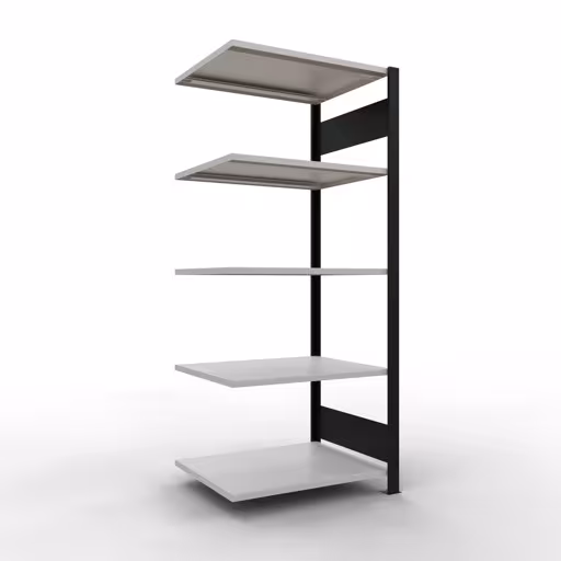 Scaffale aggiuntivo, scaffale per ufficio, sistema a innesto MULTIplus150, 1800 x 750 x 600 mm (AxLxP), 5 ripiani, barre longitudinali, senza fermo centrale, nero/grigio chiaro, sistema a innesto, articolo n. 36057-S