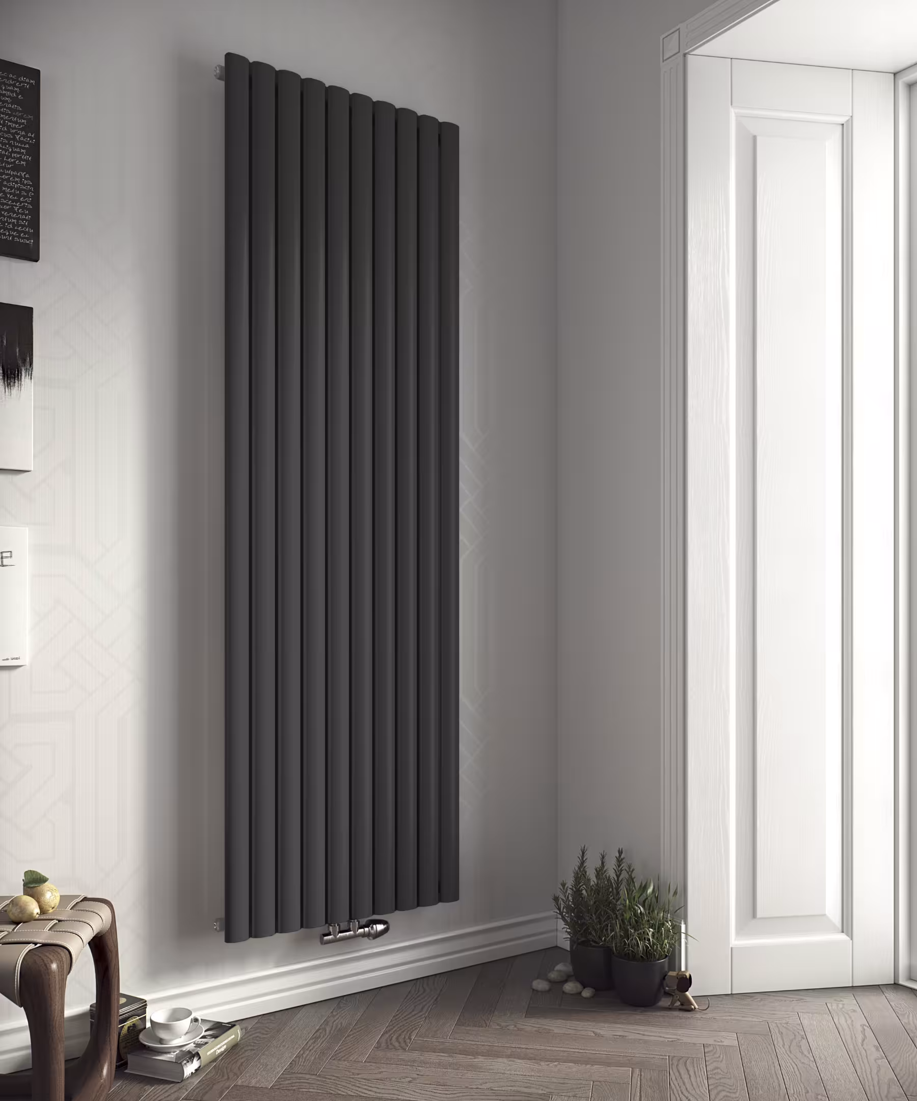 Radiateur d'ambiance Fortuna 1800 mm x 468 mm 989 watts raccordement central anthracite RAL 7016 de Ximax avec réf. 12737