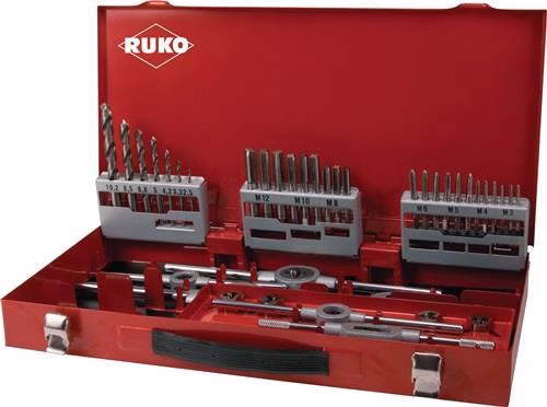 Gewindeschneidzeugsatz M3-M4-M5-M6-M8-M10-M12 44-teilig HSS RUKO aus der Kategorie Gewindeschneidwerkzeuge mit der Teilenummer 8000421445