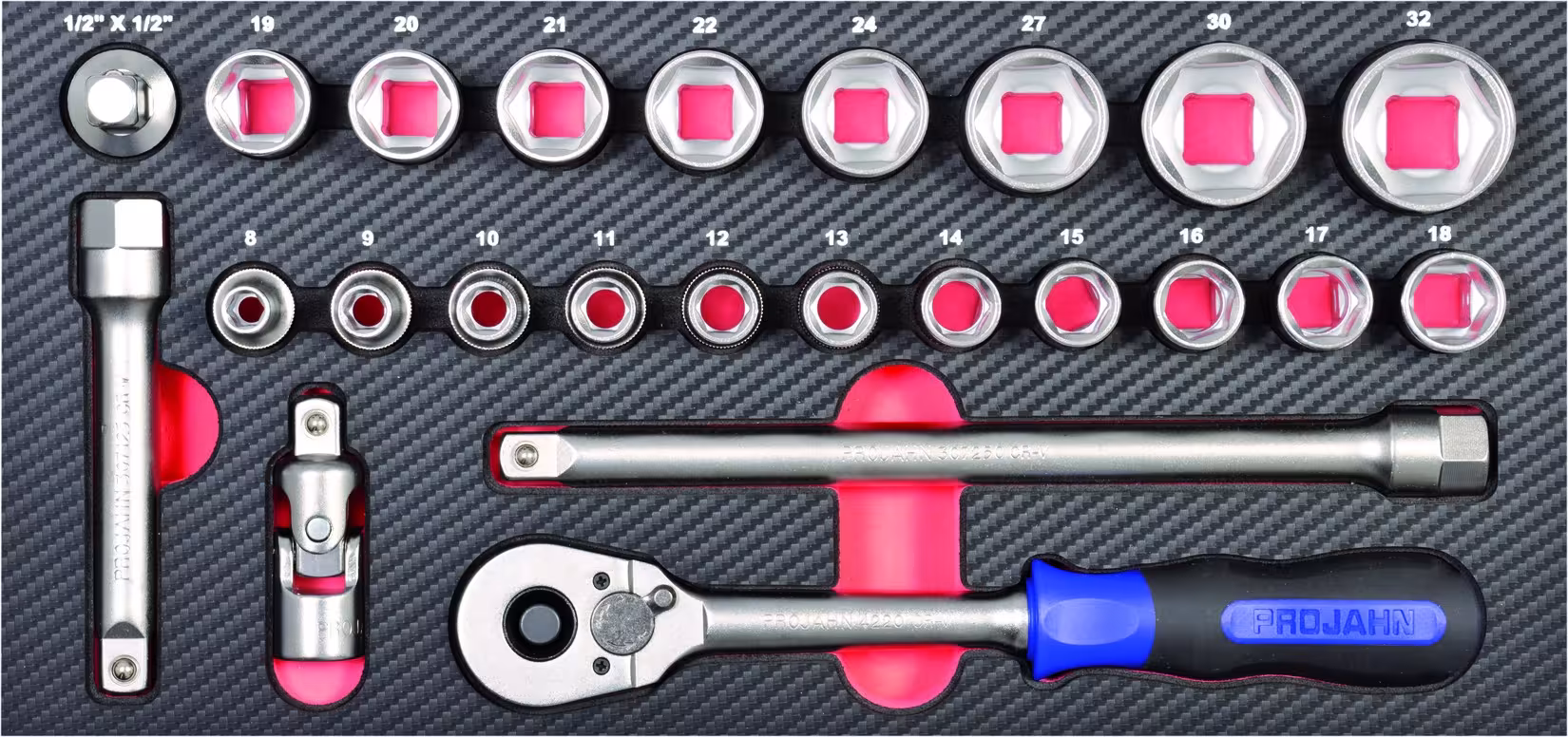 Jeu d'outils 1/2" Insérer 24 pièces de la catégorie Jeux de clés à douille et pièces détachées avec le GTIN 4000146591314 Inserts pour clés à douilles métriques 12,5 de la marque PROJAHN de la catégorie Jeux de clés à douilles et pièces détachées