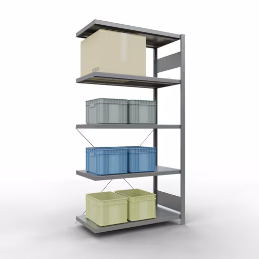 Scaffali componibili, scaffali, sistema a innesto MULTIplus330, 2000 x 1000 x 500 mm (AxLxP), 5 ripiani, traversa, zincato della marca Schulte Lagertechnik della gamma dei sistemi a innesto