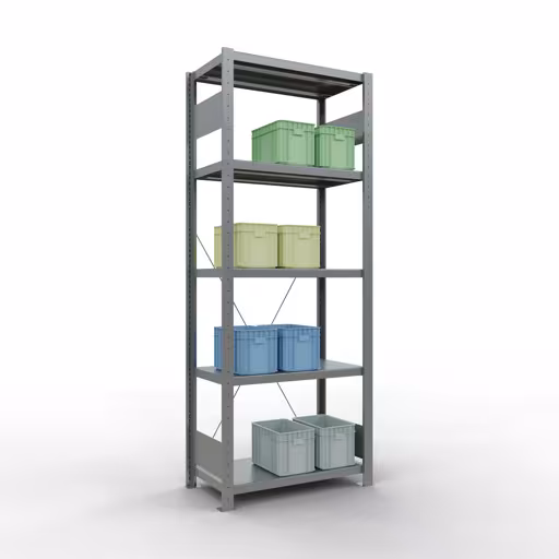 Scaffale base, scaffale, sistema a innesto MULTIplus250, 2000 x 750 x 400 mm (AxLxP), 5 ripiani, traversa, zincato con articolo n. 12940-75 Scaffale base, scaffale, sistema a innesto MULTIplus250, 2000 x 750 x 400 mm (AxLxP), 5 ripiani, traversa, zincato di Schulte Lagertechnik della categoria Sistema a innesto