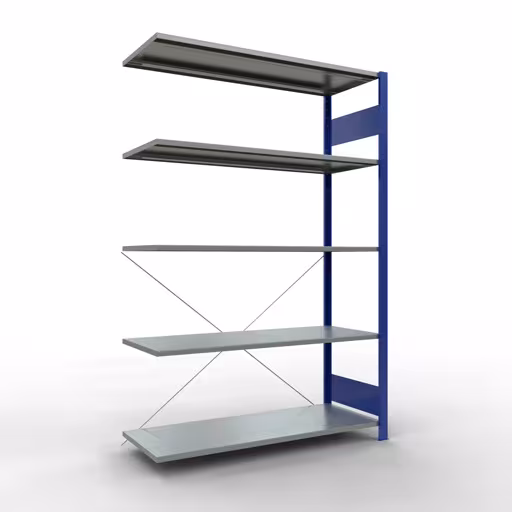 Scaffale aggiuntivo, scaffale, sistema a innesto MULTIplus150, 2000 x 1300 x 500 mm (AxLxP), 5 ripiani, traversa, RAL 5010 blu genziana/zincato, ripiano aggiuntivo, articolo n. 12755-130-B