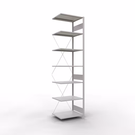 Représentation supplémentaire de l'article Tablette supplémentaire, étagère, système enfichable MULTIplus150, 3000 x 750 x 600 mm, 7 tablettes, traverse, RAL 7035 gris clair à partir de la tablette supplémentaire