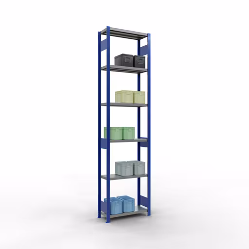 Grundregal, Fachbodenregal Stecksystem MULTIplus250, 3000 x 750 x 300 mm (HxBxT), 7 Fachböden, Längenriegel, RAL 5010 enzianblau/verzinkt/verzinkt von Schulte Lagertechnik mit der Artikelnr. 12932-75-LR-B