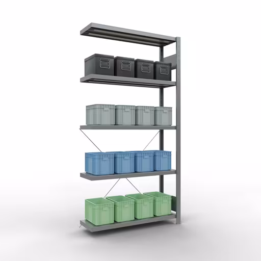 Scaffali aggiuntivi, scaffali, sistema a innesto MULTIplus330, 2000 x 1000 x 300 mm (AxLxP), 5 ripiani, traversa, zincato di Schulte Lagertechnik con l'articolo n. 13935