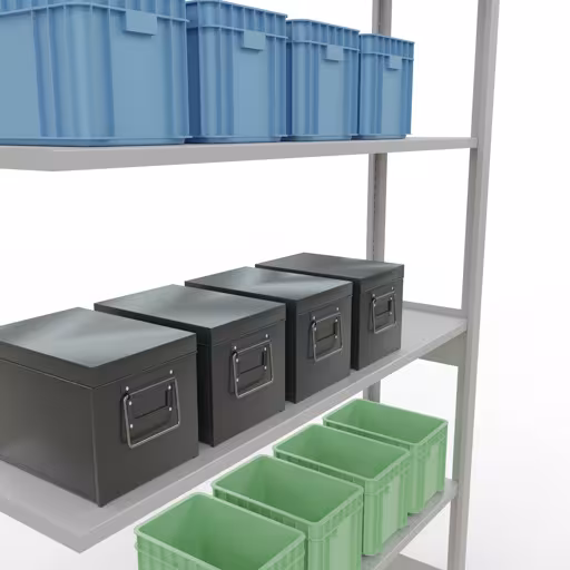 Image du produit n° 7 de l'article étagère supplémentaire, système enfichable MULTIplus150, 2500 x 1300 x 300 mm, 6 étagères, gris clair RAL 7035 de la gamme de produits système enfichable de la marque Schulte Lagertechnik