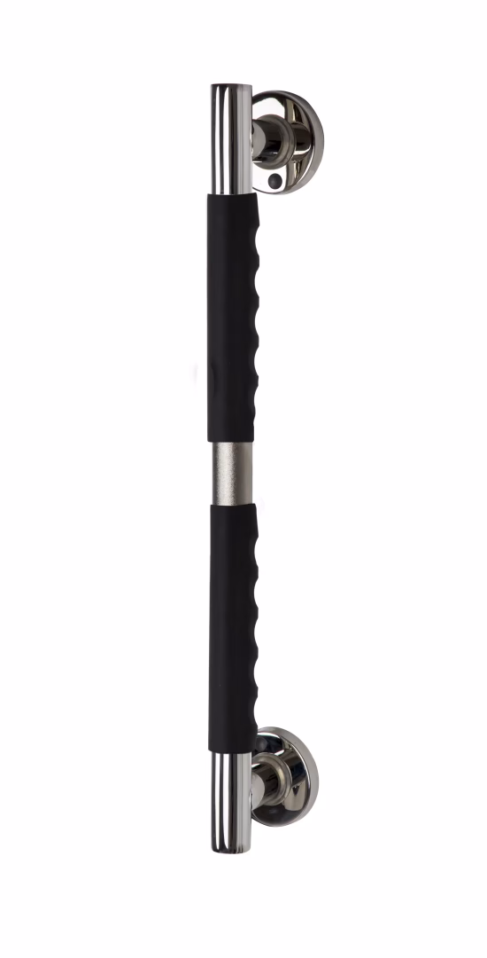 Maniglia Ken L, cromata nera, con superficie di presa antiscivolo, della categoria maniglie con GTIN 4006956159218 Maniglia Ken L, cromata nera, con superficie di presa antiscivolo, della marca Ridder dal settore attrezzatura per il bagno e sanitari