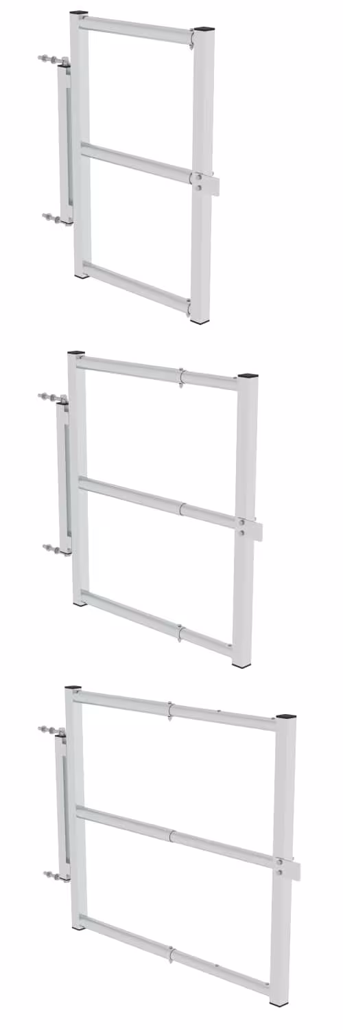 Portillon de sécurité télescopique Munk pour quais de 600 mm / 800 mm / 1000 mm de large, fabriqué par Günzburger Steigtechnik. Portillon de sécurité télescopique Munk pour quais de 600 mm / 800 mm / 1000 mm de largeur, de la catégorie des échelles de quai, référence 070772