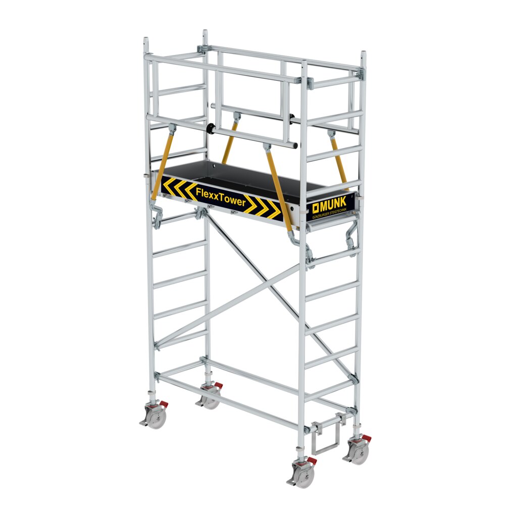 Mezzanine Munk FlexxTower SGX ergo avec rambarde, hauteur de plateforme 2,51 m, de Günzburger Steigtechnik Échafaudage mobile Munk FlexxTower SGX ergo avec garde-corps avant, référence 125145