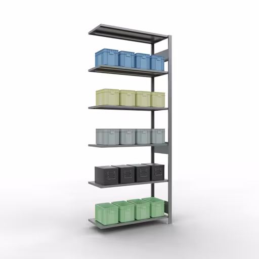 Zusatzbild des Artikels Anbauregal, Fachbodenregal Stecksystem MULTIplus150, 2500 x 1000 x 400 mm (HxBxT), 6 Fachböden, Längenriegel, verzinkt Zusatzbild des Artikels Anbauregal, Fachbodenregal Stecksystem MULTIplus150, 2500 x 1000 x 400 mm (HxBxT), 6 Fachböden, Längenriegel, verzinkt aus Anbauregal