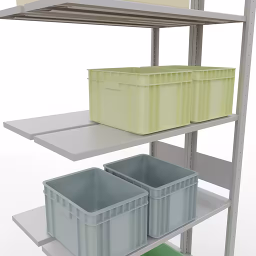 Immagine aggiuntiva dell'articolo Ripiano aggiuntivo, ripiano doppio, sistema a innesto per ripiano MULTIplus150, 3000 x 1000 x (2x300) mm (AxLxP), 2x7 ripiani, barre longitudinali, RAL 7035 grigio chiaro da ripiani doppi