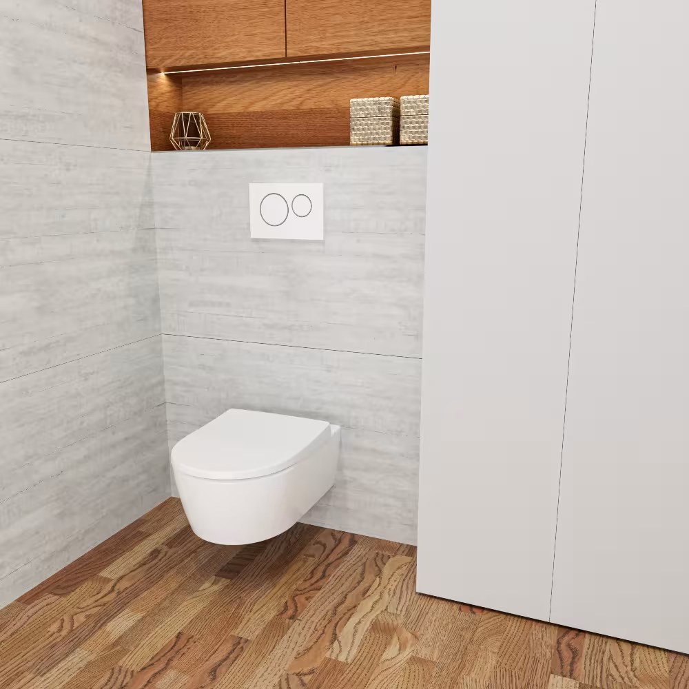 Figura n. 13 dell'articolo sedile WC D450 forma a D bianco con meccanismo di chiusura ammortizzata per Geberit Icon e 4U, tra gli altri, del gruppo di prodotti di ceramica da bagno della marca LUVETT