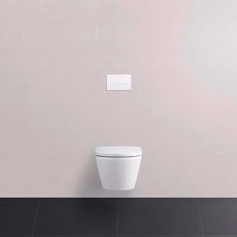 Set per WC sospeso Duravit 540 mm D-Neo White, vaso con sciacquone senza bordo, sedile del WC con chiusura ammortizzata, incluso Durafix