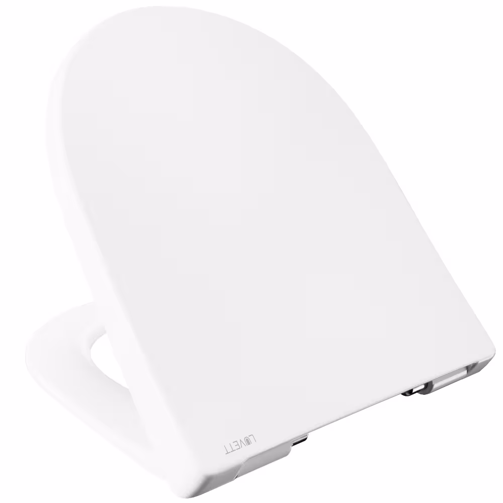 Figura n. 11 dell'articolo sedile WC D450 forma a D bianco con meccanismo di chiusura ammortizzata per Geberit Icon e 4U, tra gli altri, del gruppo di prodotti di ceramica da bagno della marca LUVETT