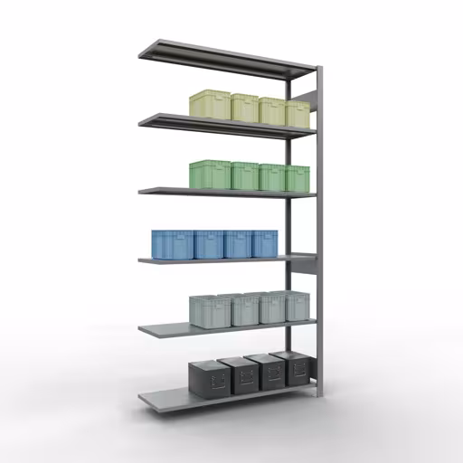 Rayonnage supplémentaire, étagère, système enfichable MULTIplus150, 2500 x 1300 x 400 mm, 6 étagères, barres de longueur, galvanisé de la catégorie des étagères supplémentaires avec le GTIN 4004514280176 , système d'étagères enfichables MULTIplus150, 2500 x 1300 x 400 mm, 6 étagères, galvanisé de Schulte Lagertechnik de la gamme de produits du système enfichable