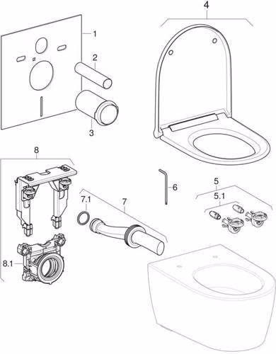 Technische Zeichnung 3970811 Geberit ONE Set WC sospeso con sedile WC bianco/cromato lucido, KeraTect