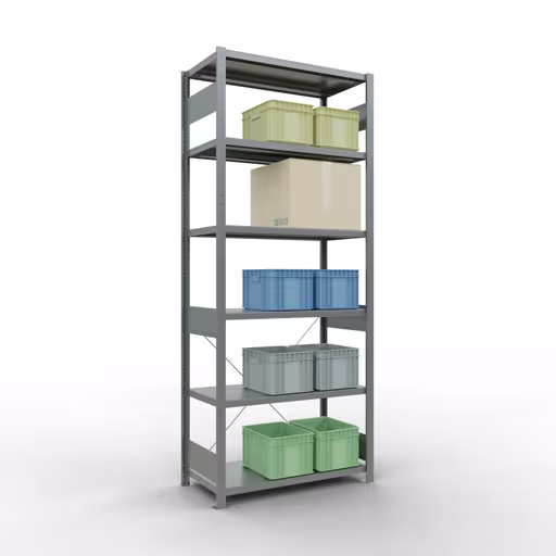 Immagine del prodotto n. 13 dell'articolo scaffale base, scaffale, sistema a innesto MULTIplus250, 2500 x 1000 x 500 mm (AxLxP), 6 ripiani, traversa, zincato dalla gamma di prodotti del sistema a innesto della marca Schulte Lagertechnik