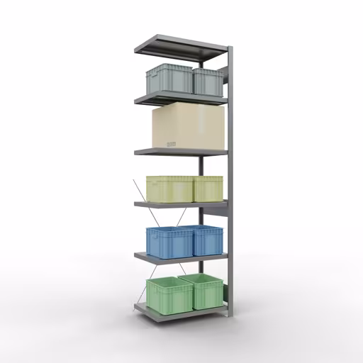 Scaffali componibili, scaffali, sistema a innesto MULTIplus250, 2500 x 750 x 500 mm (AxLxP), 6 ripiani, traversa, zincato della categoria scaffali componibili con GTIN 4004514237828 Scaffali componibili, scaffali, sistema a innesto MULTIplus250, 2500 x 750 x 500 mm (AxLxP), 6 ripiani, traversa, zincato della marca Schulte Lagertechnik della gamma dei sistemi a innesto