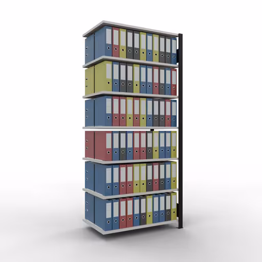 Scaffale aggiuntivo, scaffale per ufficio, sistema a innesto MULTIplus150, 2300 x 1000 x 600 mm (AxLxP), 7 ripiani, barre longitudinali, senza fermo centrale, nero/grigio chiaro di Schulte Lagertechnik con l'articolo n. 36070-S