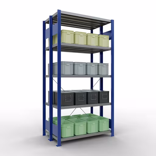 Image du produit n° 13 de l'article Étagère de base, étagère double, système d'étagère enfichable MULTIplus250, 2000 x 1000 x (2x300) mm (HxLxP), 2x5 étagères, traverse, RAL 5010 bleu gentiane Figure n° 13 de l'article étagère de base, étagère double, système d'étagères MULTIplus250, 2000 x 1000 x (2x300) mm, 2x5 étagères, RAL 5010 bleu gentiane du groupe de produits étagères de la marque Schulte Lagertechnik