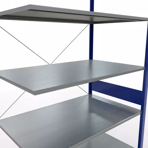 Rayonnage supplémentaire, étagère, système enfichable MULTIplus150, 3000 x 1300 x 800 mm (HxLxP), 7 étagères, traverse, RAL 5010 bleu gentiane/galvanisé avec la référence réf. 12787-130-B Rayonnage supplémentaire, étagère, système enfichable MULTIplus150, 3000 x 1300 x 800 mm, 7 étagères, RAL 5010 bleu gentiane/galvanisé de Schulte Lagertechnik de la catégorie système enfichable