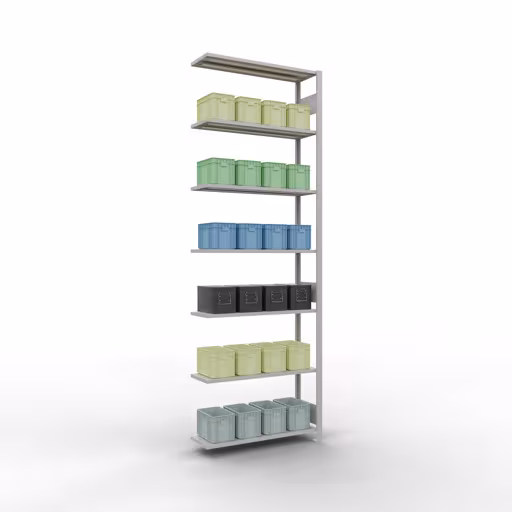 Figure n° 15 de l'article étagère complémentaire, étagère à étagères, système enfichable MULTIplus85, 3000 x 1000 x 300 mm, 7 étagères, gris clair RAL 7035 du groupe de produits système enfichable de la marque Schulte Lagertechnik